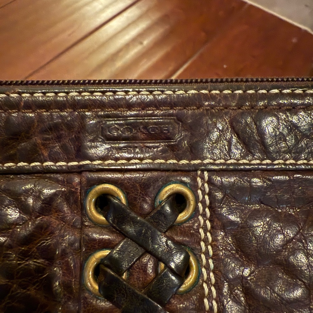 Coach Vintage Luxury Braided Small Convertible Leather Wristlet Zip Pouch Brown - Picture 3 of 6